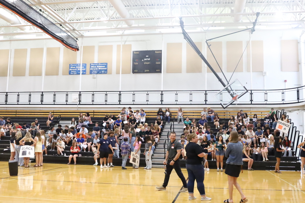The gym with students for the freshman rally