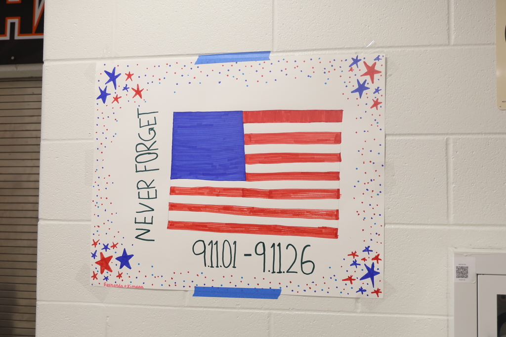 Never forget 9/11/01-9/11/26 poster with American flag