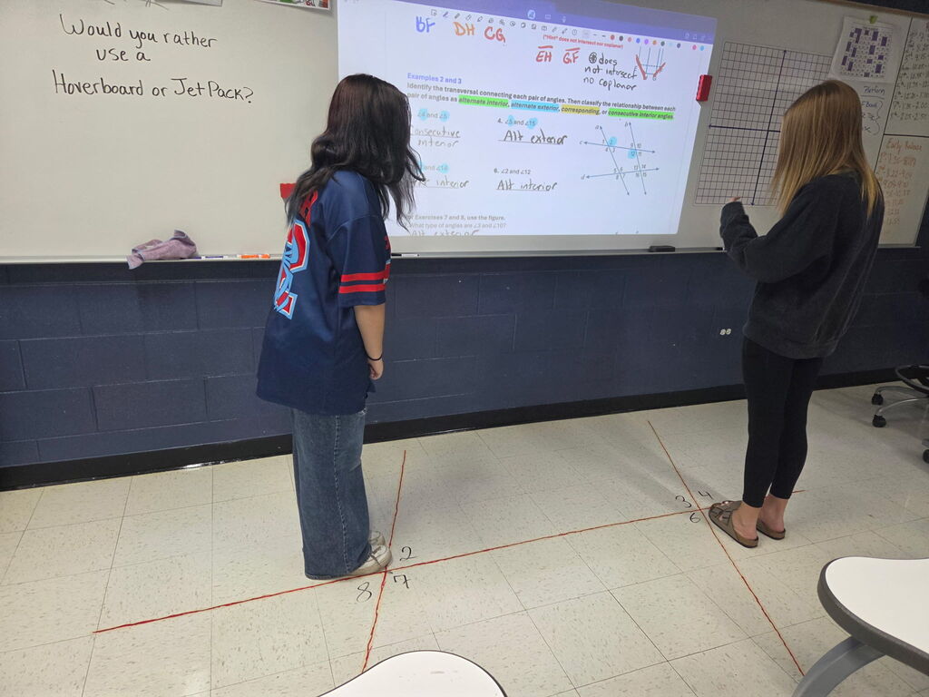 Students worked together to learn about different angles in Mr. Dunne's math class