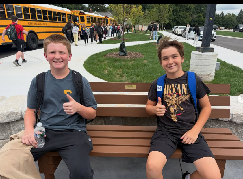 Two students on a bench