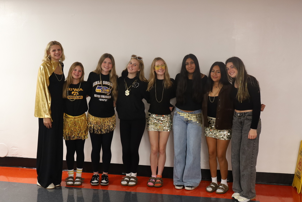 Students dressed in gold spirit outfits