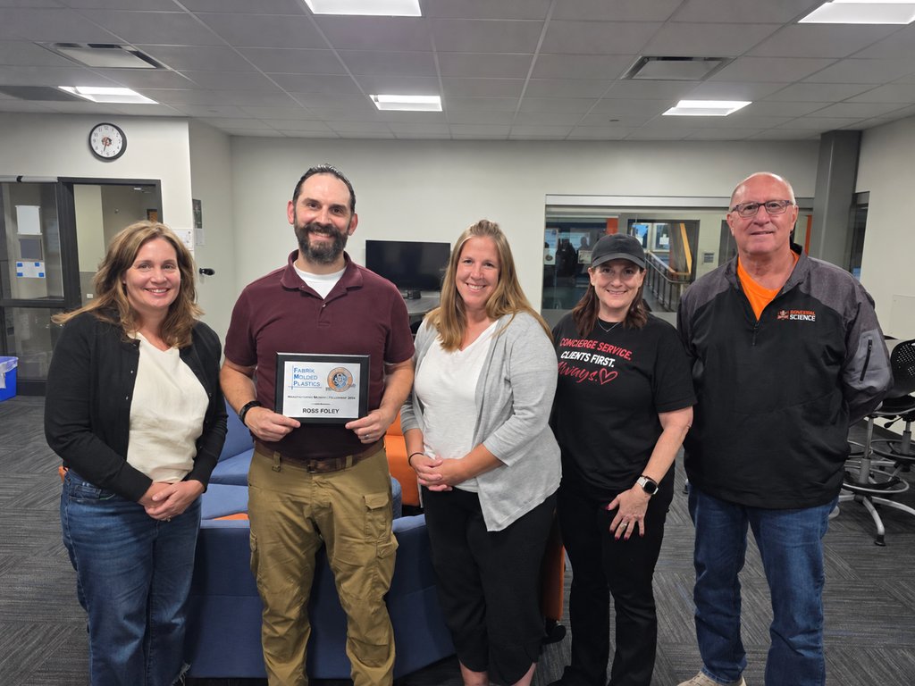  Last night, Mr. Vallianatos honored Mr. Foley after his presentation to the school board executive planning/curriculum and technology committee. Mr. Foley engaged in a paid summer machinist fellowship at Fabrik Molded Plastics as part of his role in D156 as a dual credit manufacturing teacher. Mr. Foley worked approximately 10 weeks learning more about the industry, CNC machines, and techniques of the field.