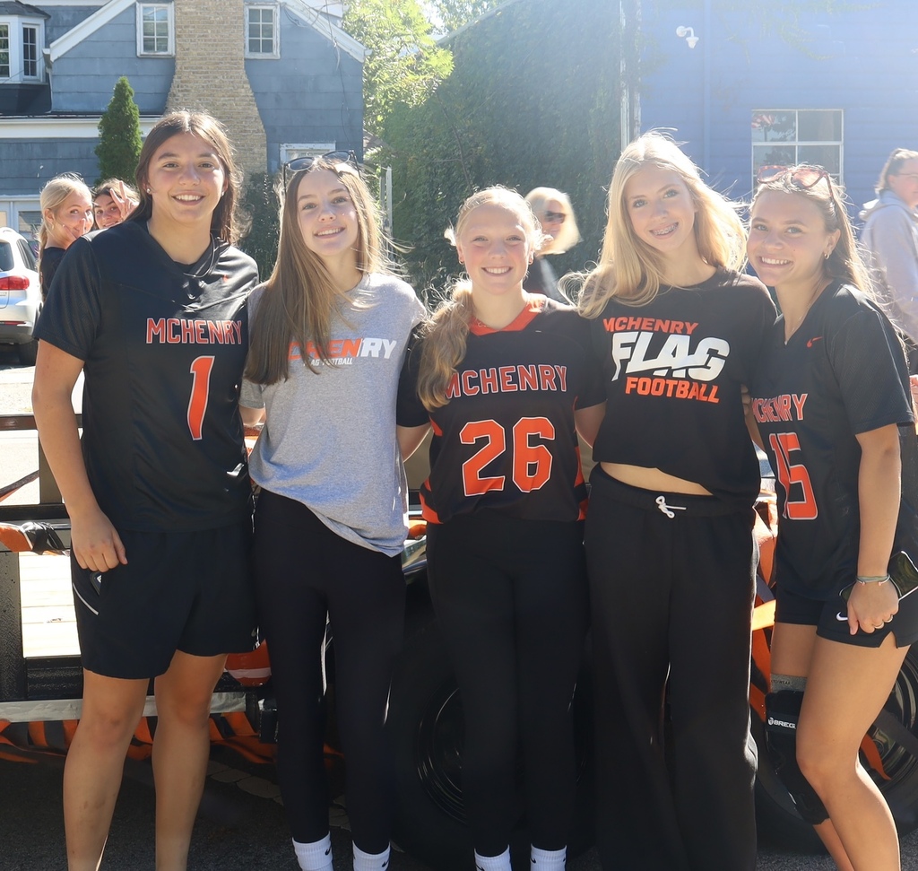 Flag football girls with float
