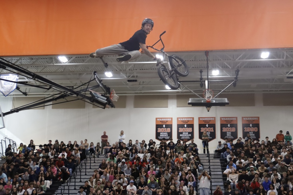 Matt in the air on his bike over the gytm 