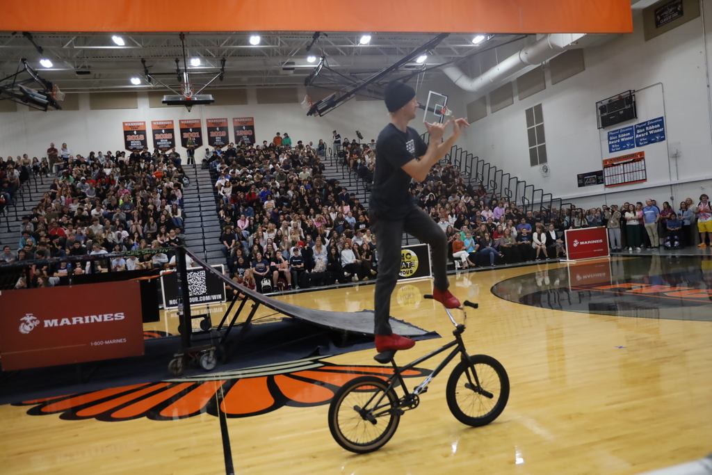 BMX biker standing on top of bike