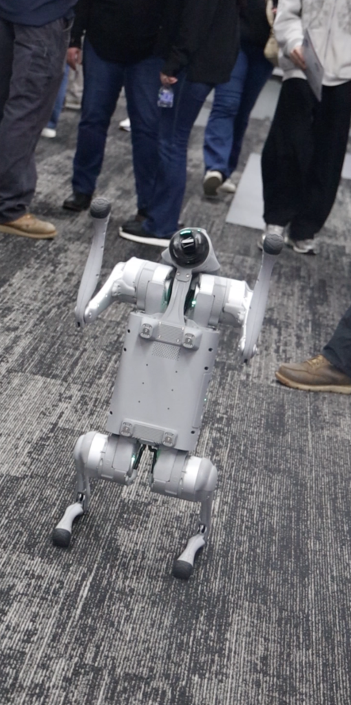 A robot looking dog posing