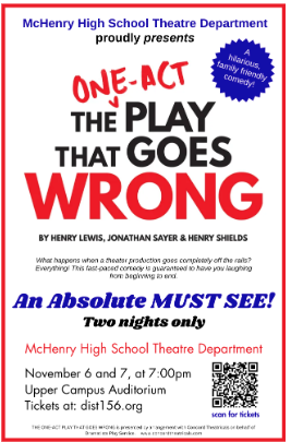 Flyer for winter play, "The One-Act Play That Goes Wrong"