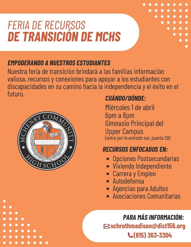 Spanish flyer for the Transition Resource Fair on April 1