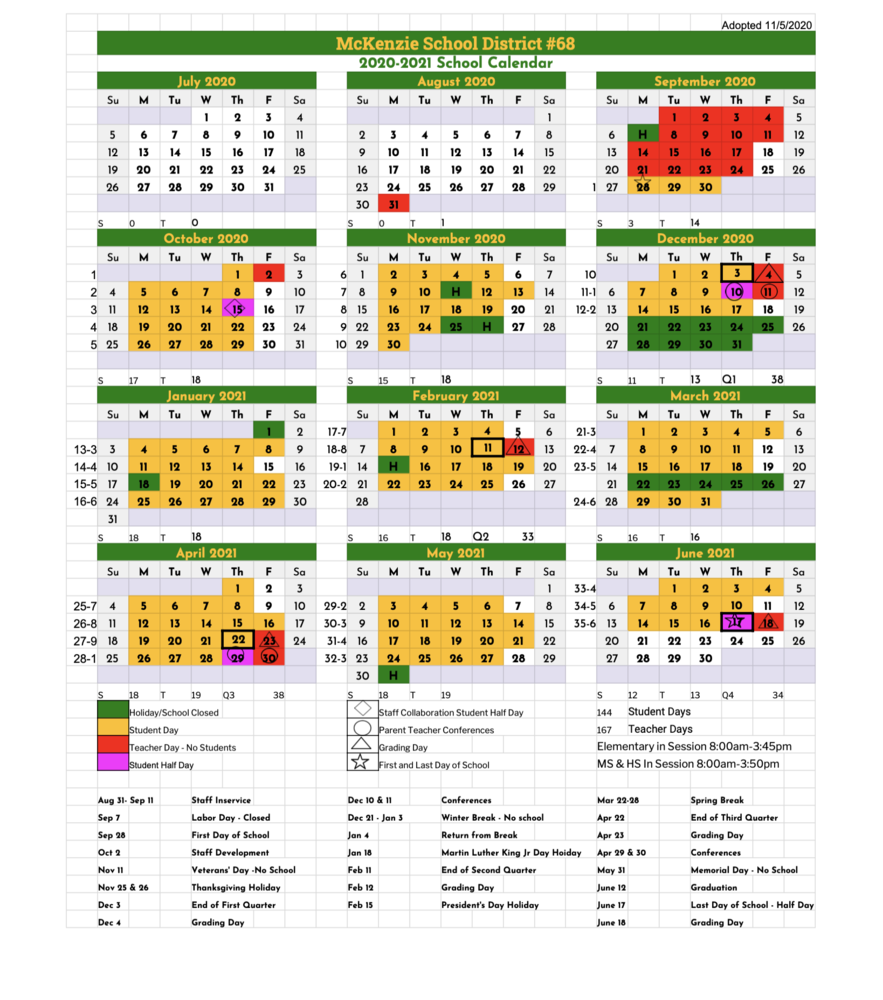 New School Calendar Approved | McKenzie School District