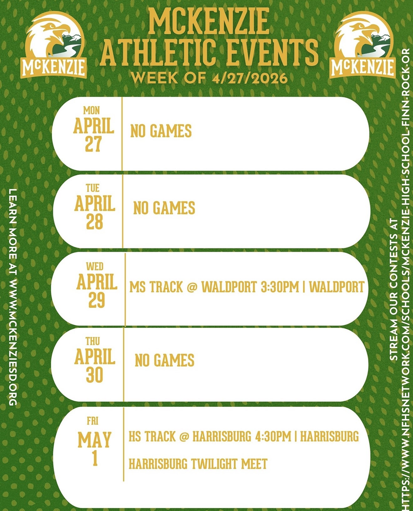 McKenzie Athletic Events Week of  4/27