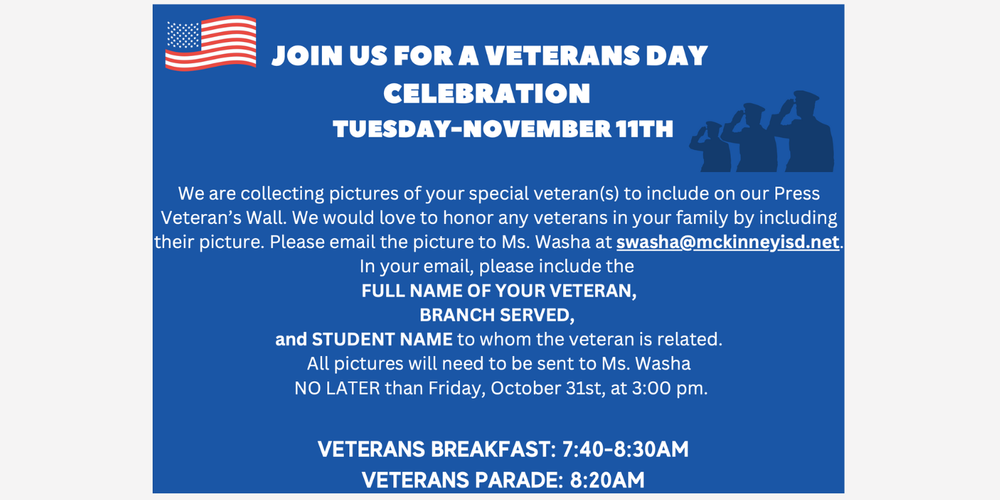 Veterans Day Celebration Tuesday, November 11th