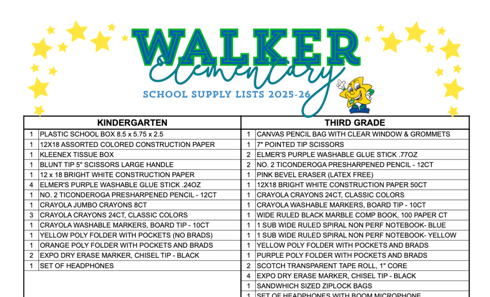 school supply list