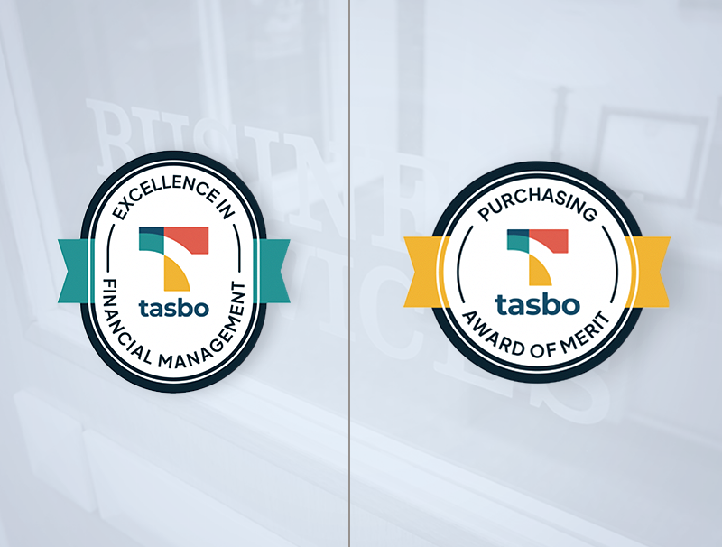 graphic with award logos on gray background