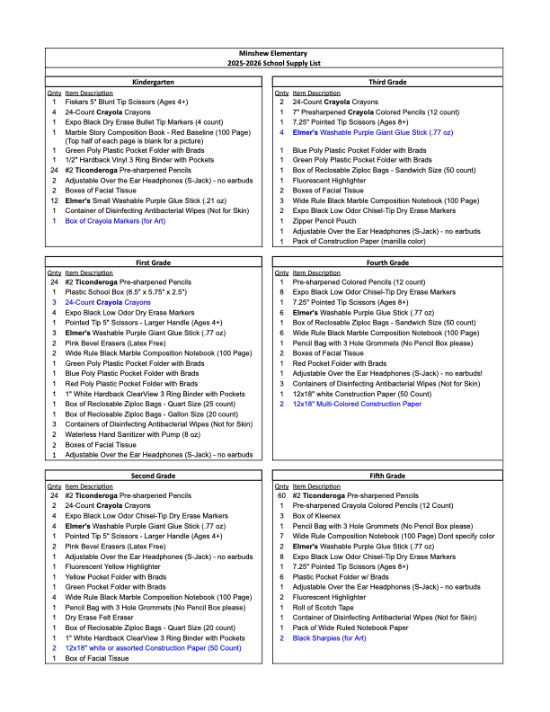 School Supply List