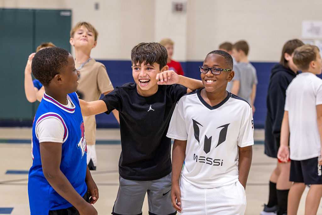 group of boys in PE at Wilmeth laughing