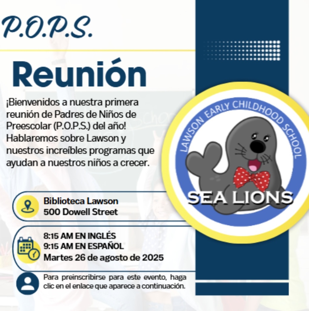 Save the date: August 26th- We have our first Lawson Parent Meeting! Our meeting in English will be at 8:15am and our meeting in Spanish will be at 9:15am. Hope to see you there! Please RSVP at this link: https://docs.google.com/forms/d/e/1FAIpQLSftaNekSnKzUj-HkhqyrtxPIqxxHeCfkQ2SkwOuioU-VC00SQ/viewform?usp=sf_link