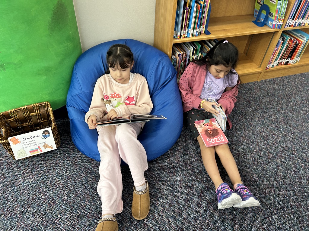 Reading in the library!