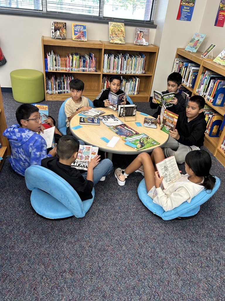 Reading in the library!