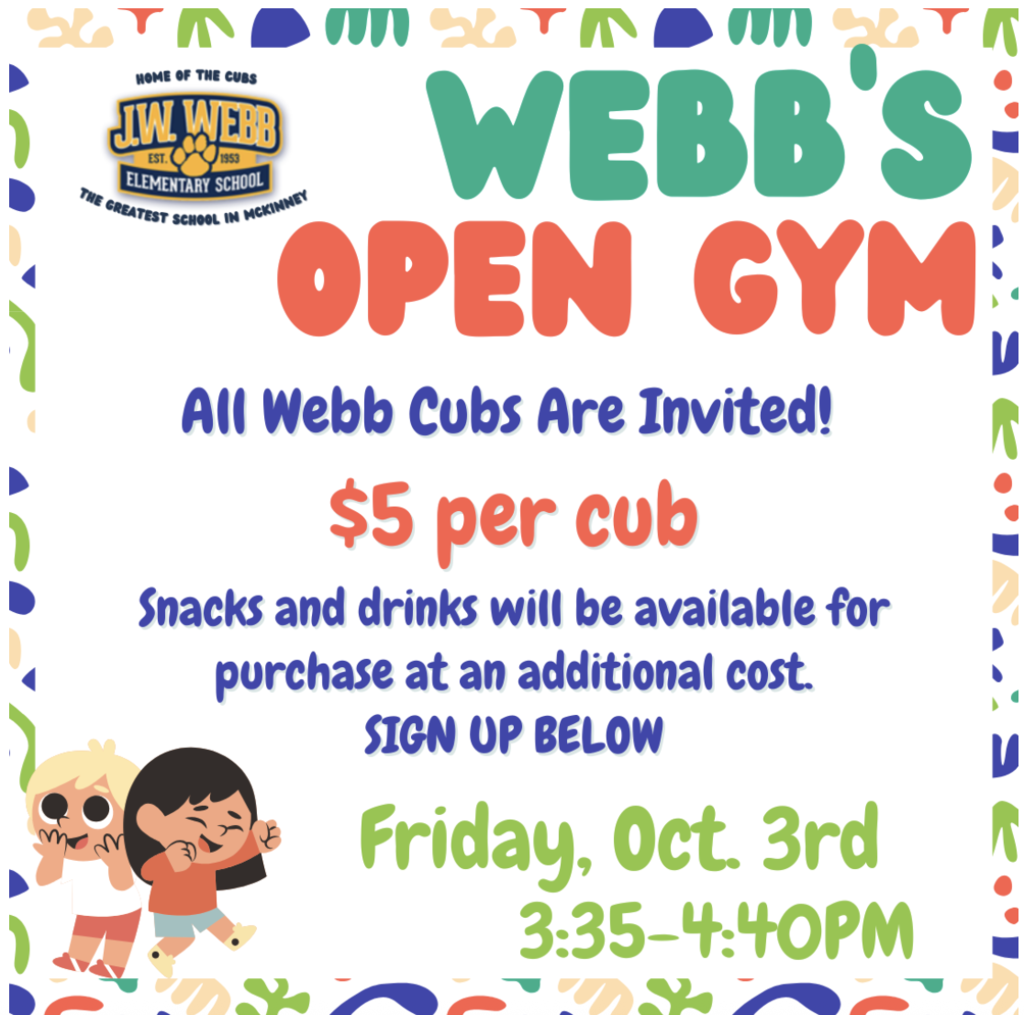 Open Gym is $5 per cub. Drinks and snacks will be available for purchase.