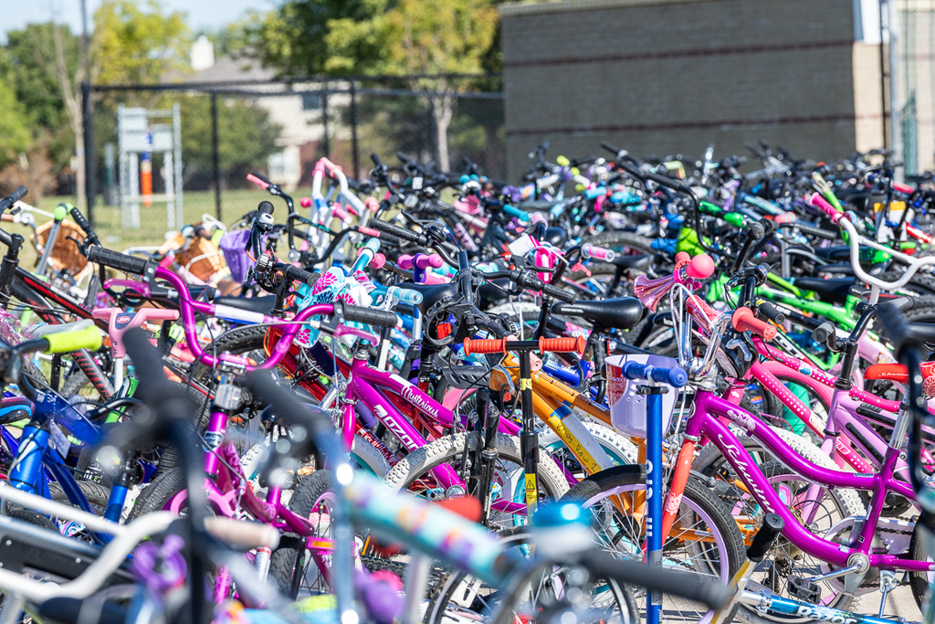 view of huge group of bicycles parked in lot