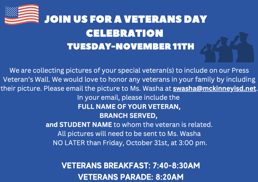 Veterans Day Celebration Tuesday, November 11th
