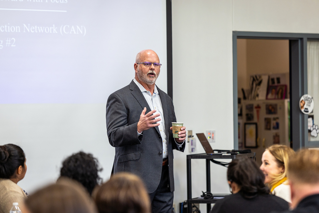 Superintendent Shawn Pratt speaking to group