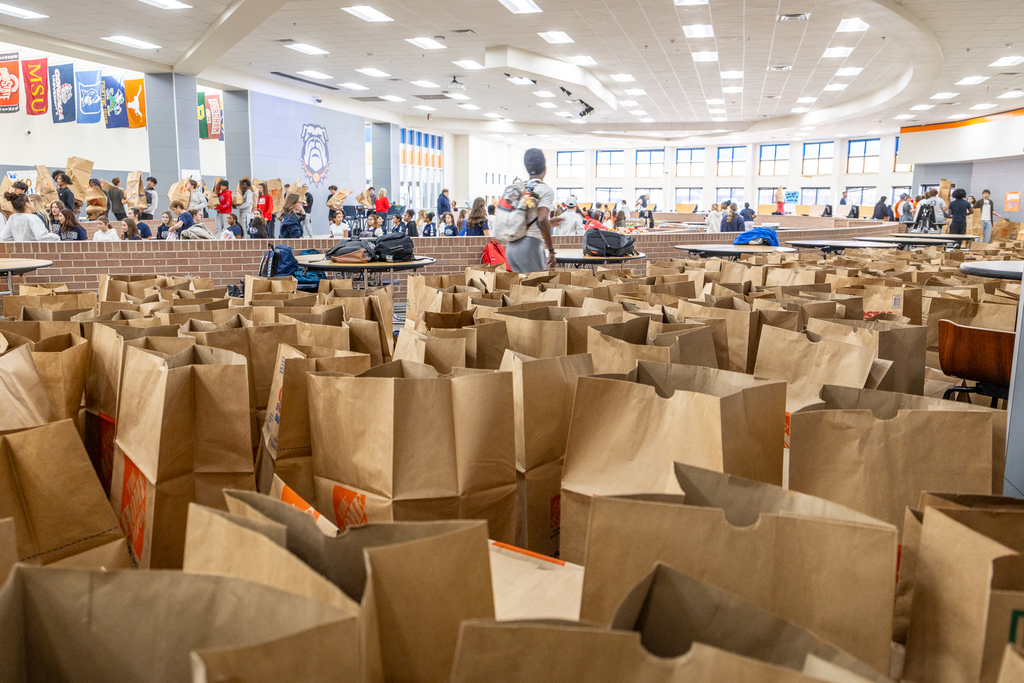 hundreds of large bags waiting to be filled