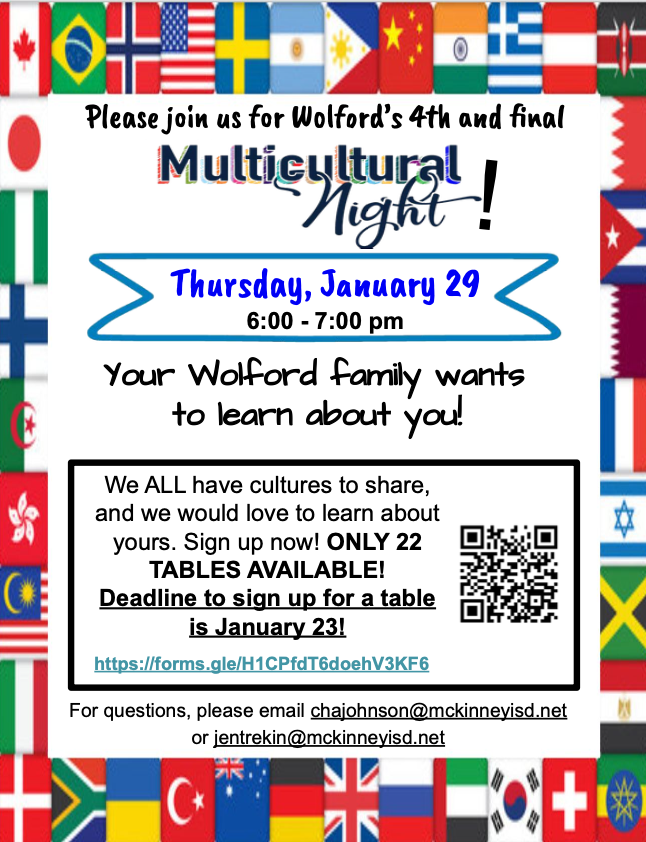 Culture Night is January 29th at 6:00 pm