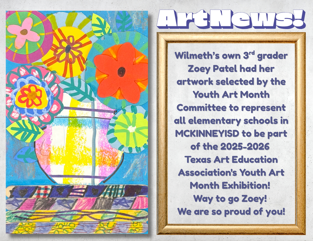 Image features Zoey's artwork and a paragraph about Zoey being selected by the Youth Art Month Committee.