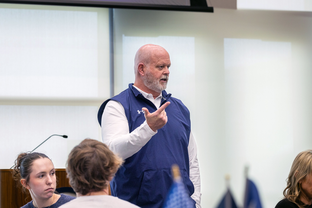 Shawn Pratt speaking in front of the group