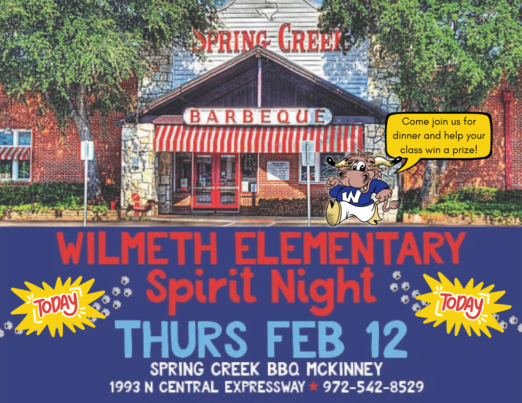 Wilmeth Elementary Spirit Night Thursday February 12th Spring Creek BBQ McKinney