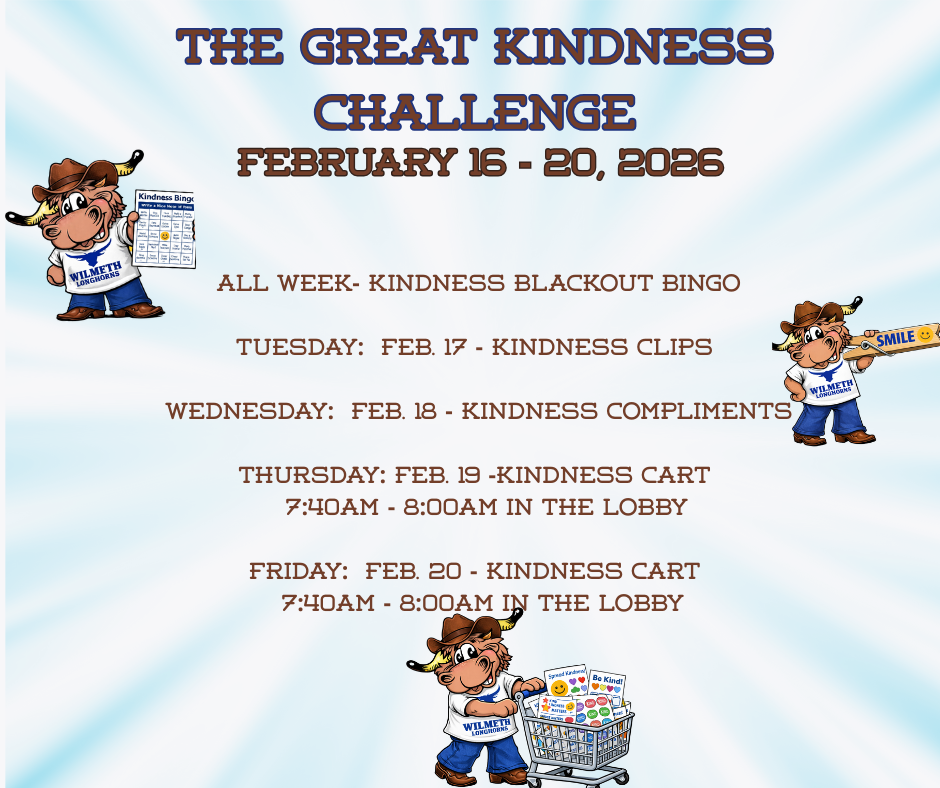 Kindness Challenge flyer to take place the week of February 16-20.
