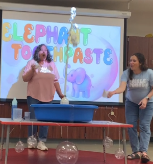 The elephant toothpaste is exploding into the air