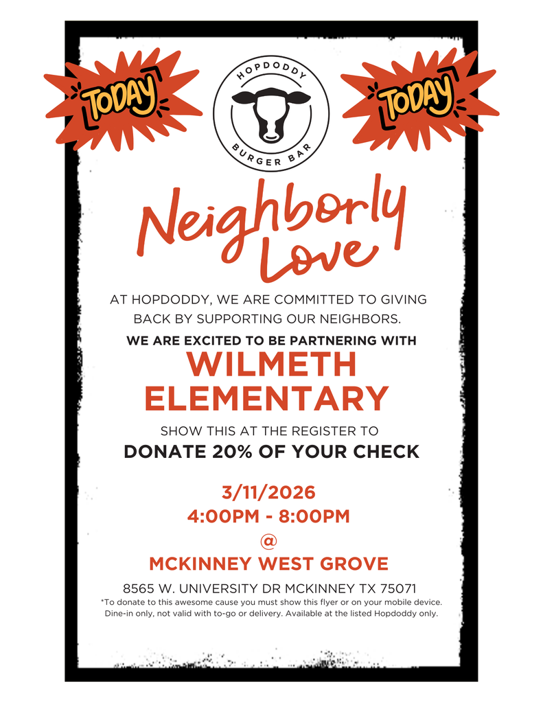 Tonight! Wilmeth Spirit Night at Hopdoddy Burger Bar!