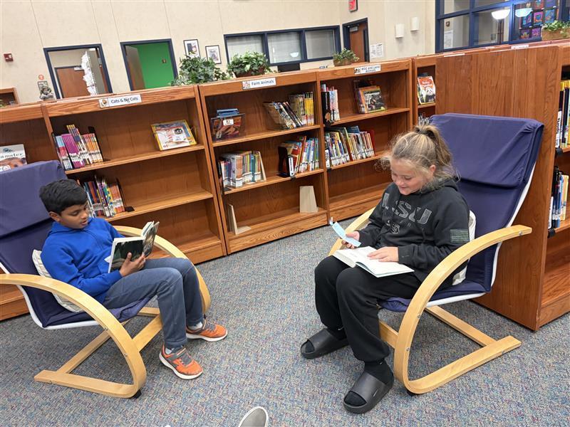 Reading in the library!