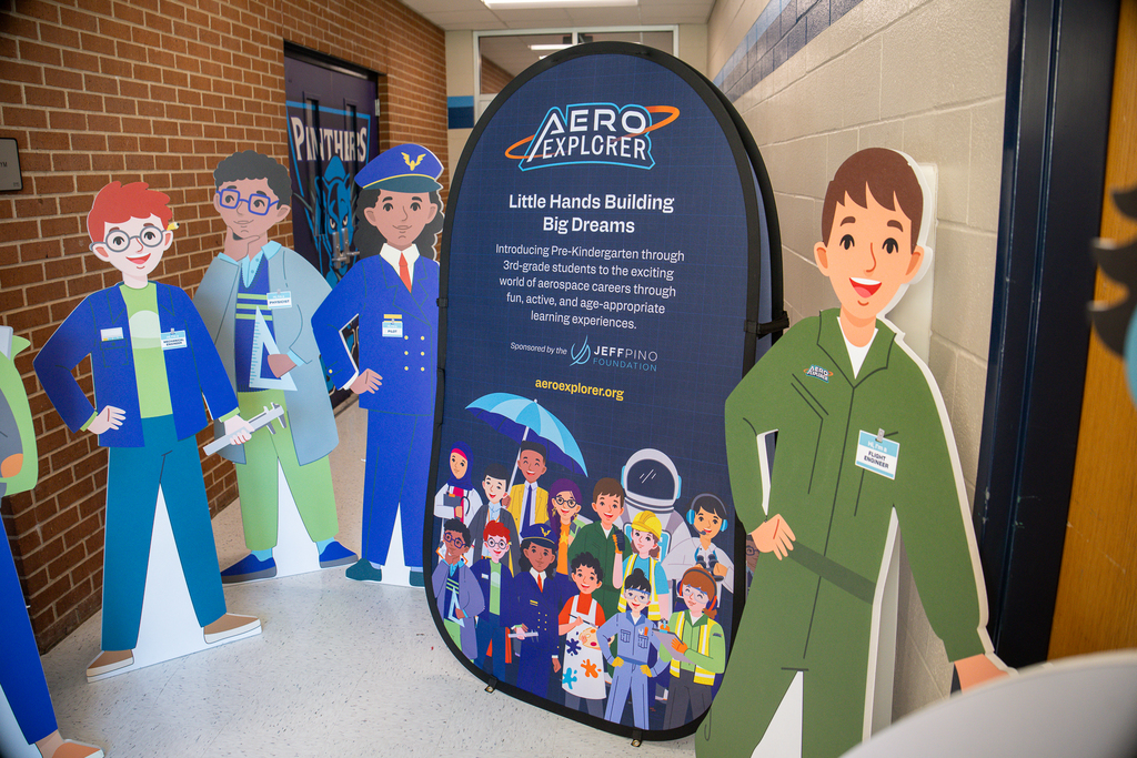 AeroExplorer display with career representative cartoon people cutouts