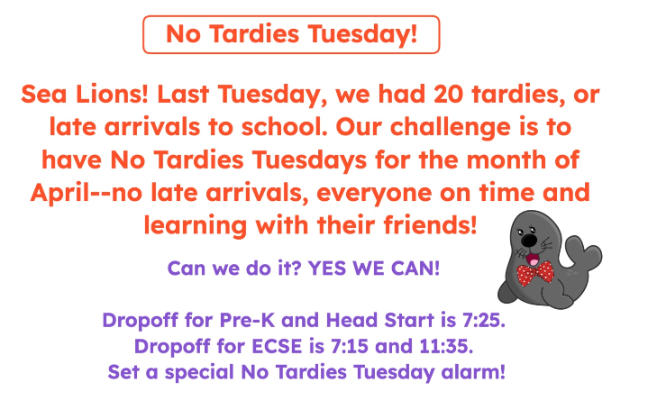 No Tardies Tuesday Promotional Flyer