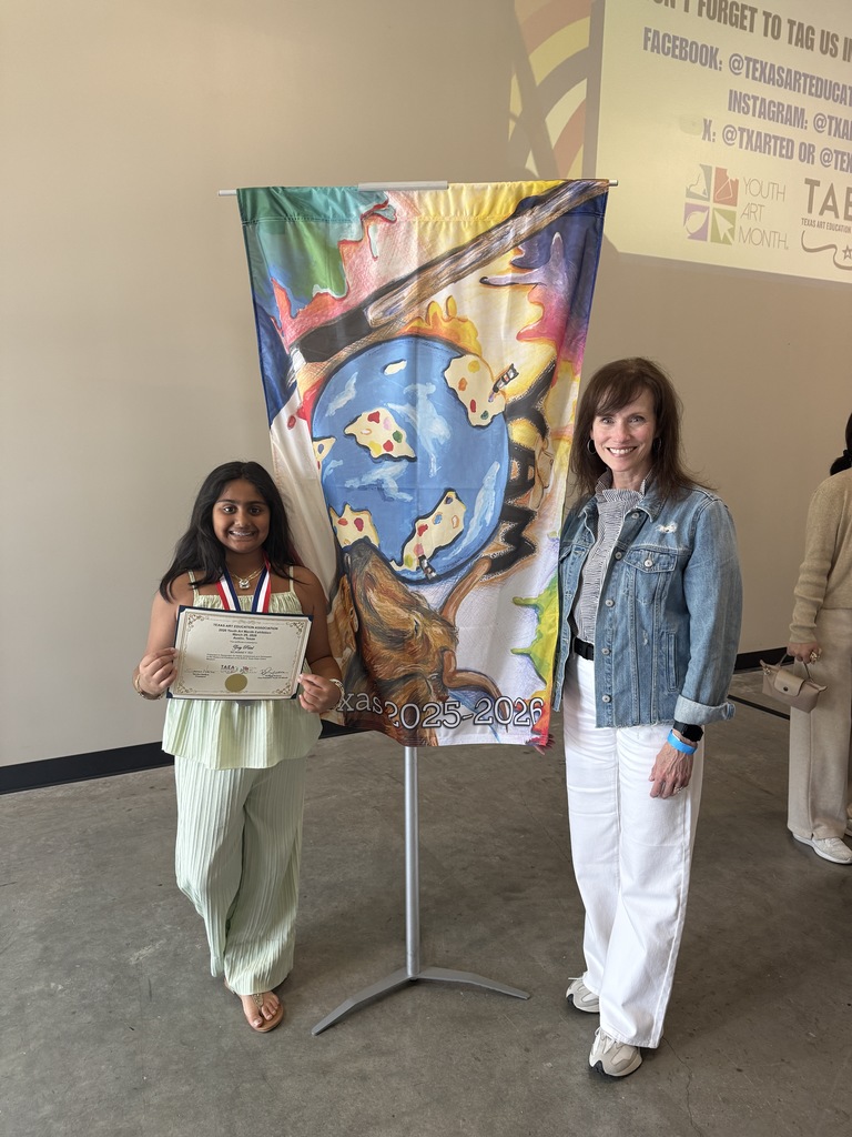 Zoey Patel, Wilmeth Artist and Rae Curren, Wilmeth Art Teacherat TAEA Youth Art Month ceremony