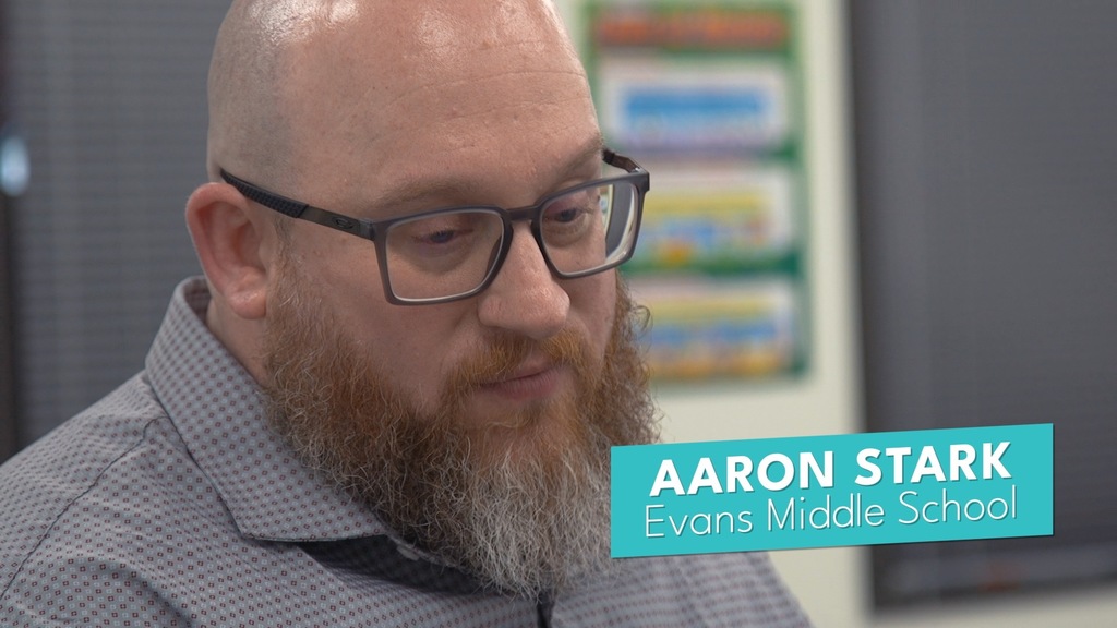 Picture of Aaron Stark, the 2026 Teacher of the Year for Evans Middle School