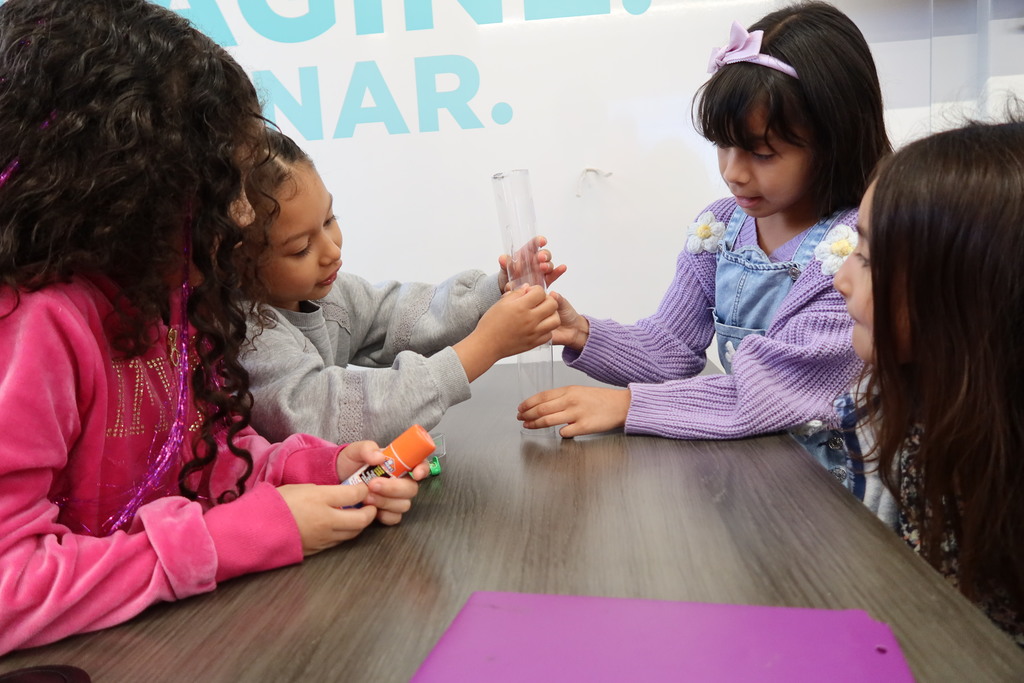 students at caldwell build a tower in the mobile stem lab