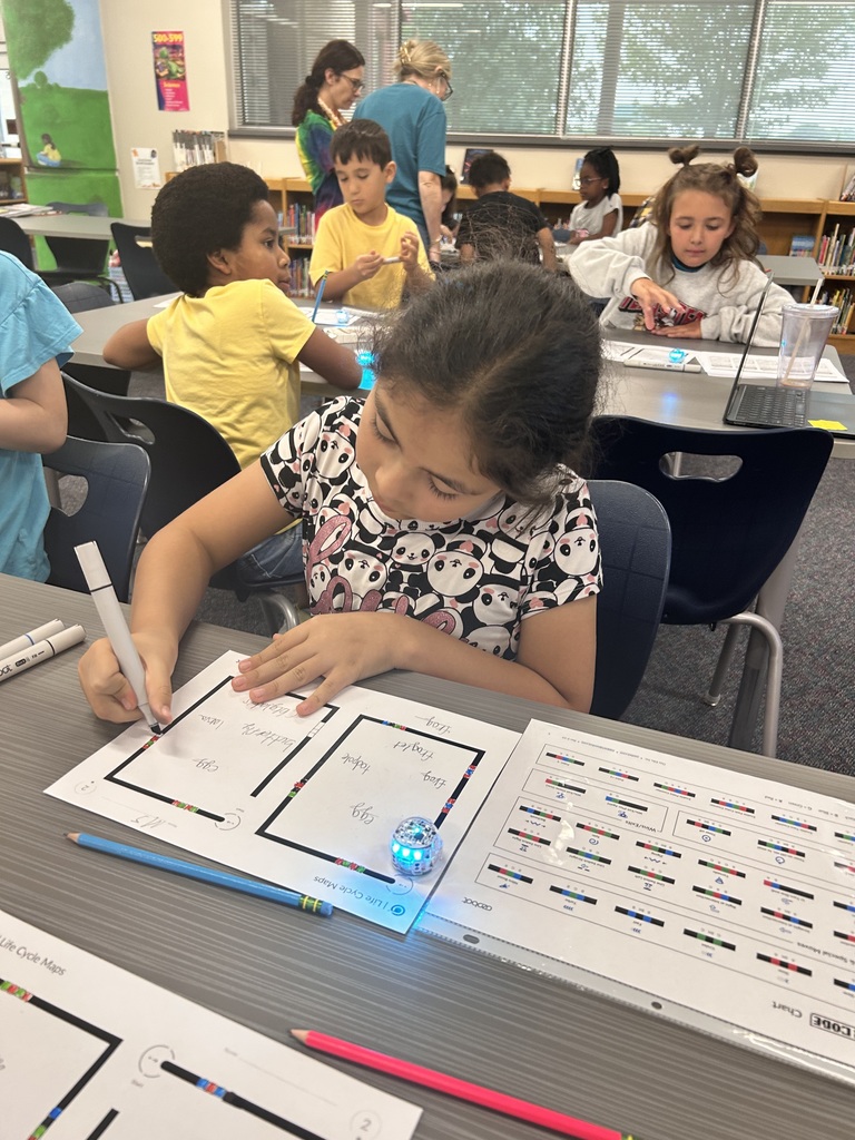 3rd graders applying what they learned about life cycles  while coding Ozobots.