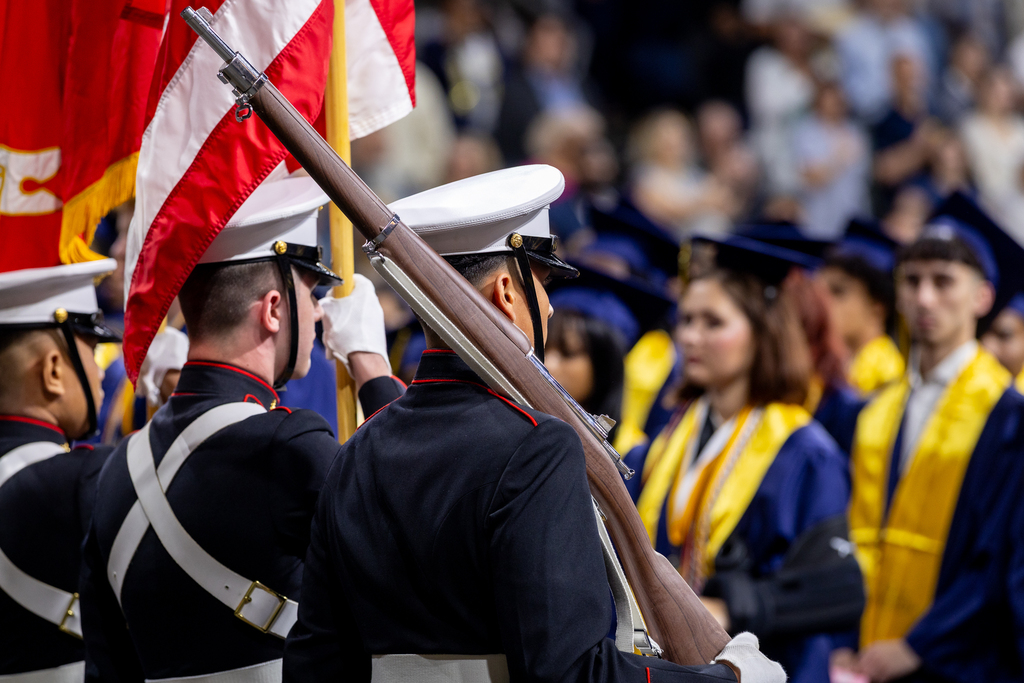 MCJROTC cadet color guard during national anthem