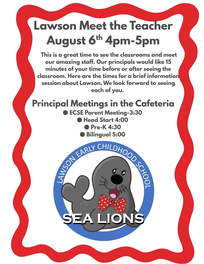 Lawson Meet the teach flyer with Sea Lion Logo