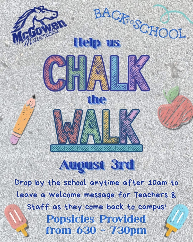chalk the walk. August 3rd. 6:30-7:30 pm