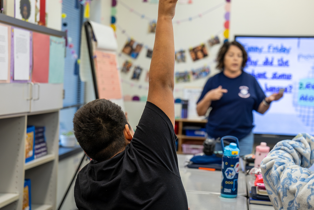 male student raising his hand