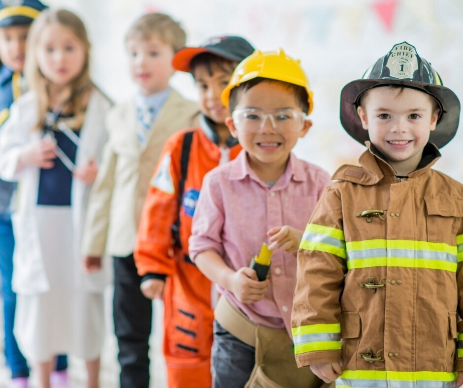 Children dressed for career day