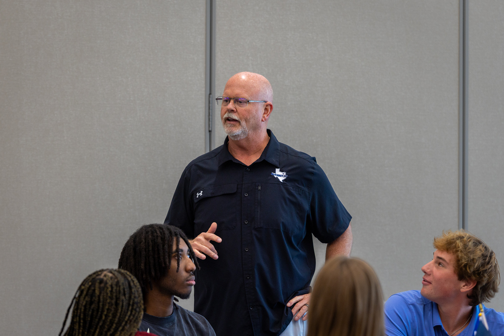 Pratt talking to the group