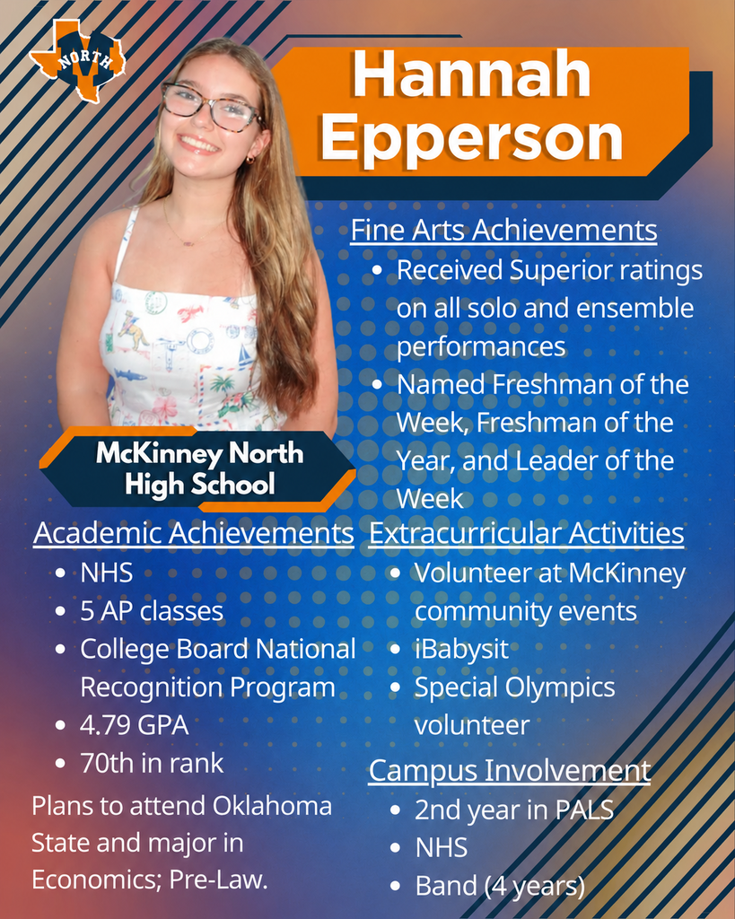 Picture of Hannah Epperson from McKinney North High School, this week’s Dennis Baker State Farm Scholar Artist of the Week
