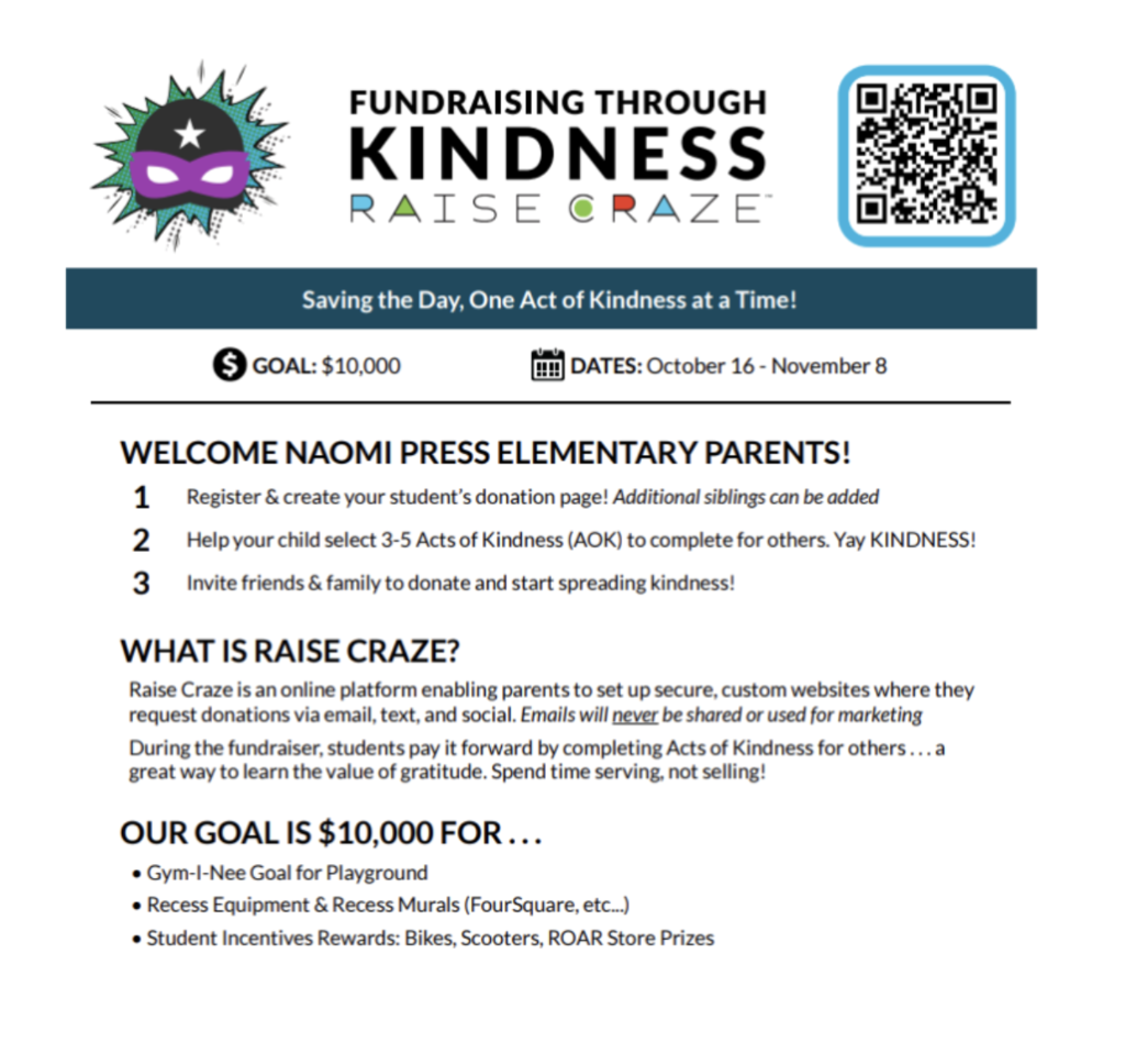 Press Elementary Raise Craze Fundraiser - October 16th - November 8th