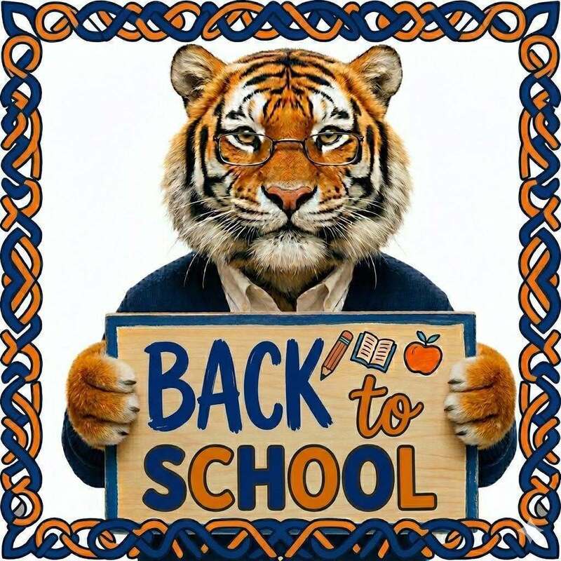 Lion with back to school sign